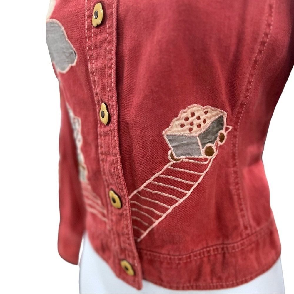 Roncelli Vintage 1970s Novelty Train Appliqué Denim Jacket Top Wearable Art Sz S - Picture 14 of 16